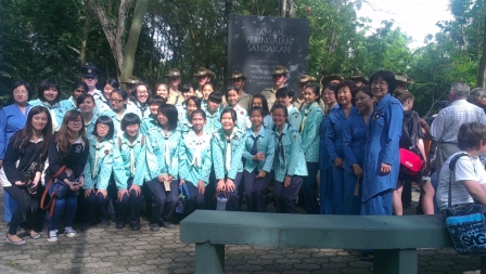 Members of the Girl Guides Association of Malaysia with the catafalque party, 2012 Sandakan Day commemoration 